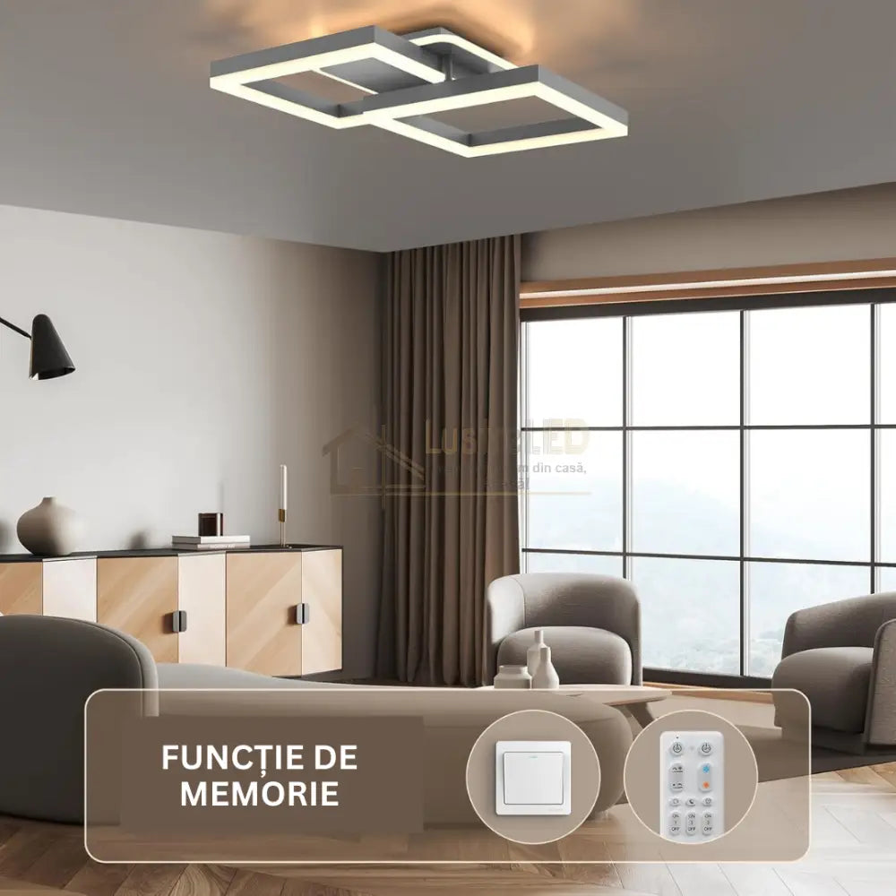 Lustra LED TWO SQUARE SILVER Echivalent 600W Telecomanda SILVER / SQUARE DESIGN Lighting Fixtures