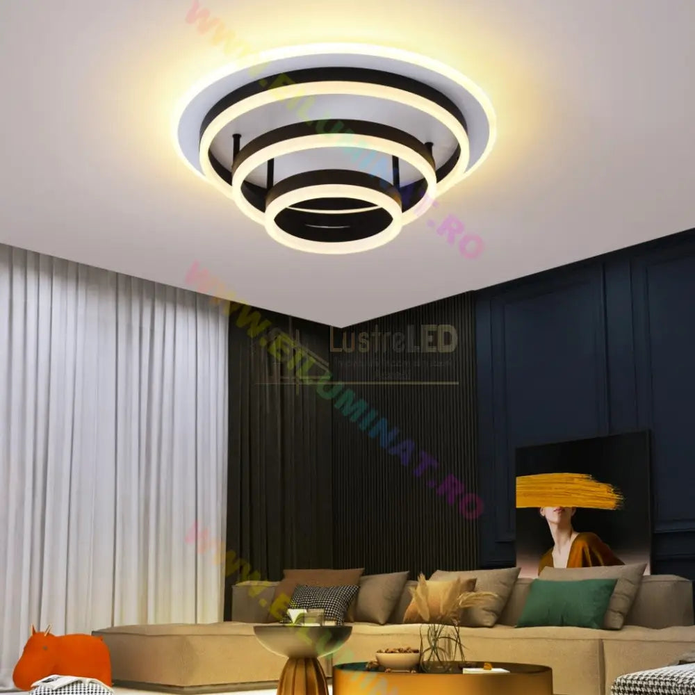 Lustra Led Vulcano Ring Black Echivalent 800W Telecomanda Lighting Fixtures