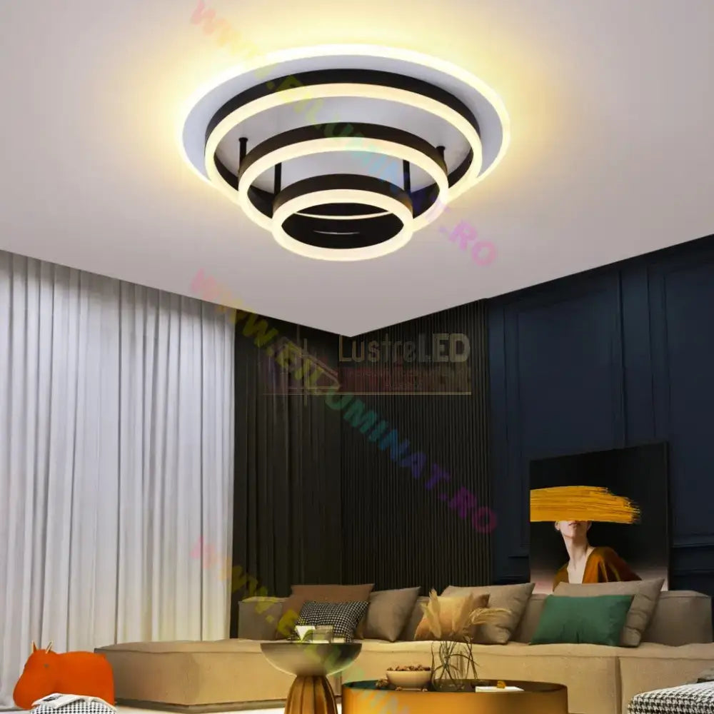 Lustra Led Vulcano Ring Black Echivalent 800W Telecomanda Lighting Fixtures