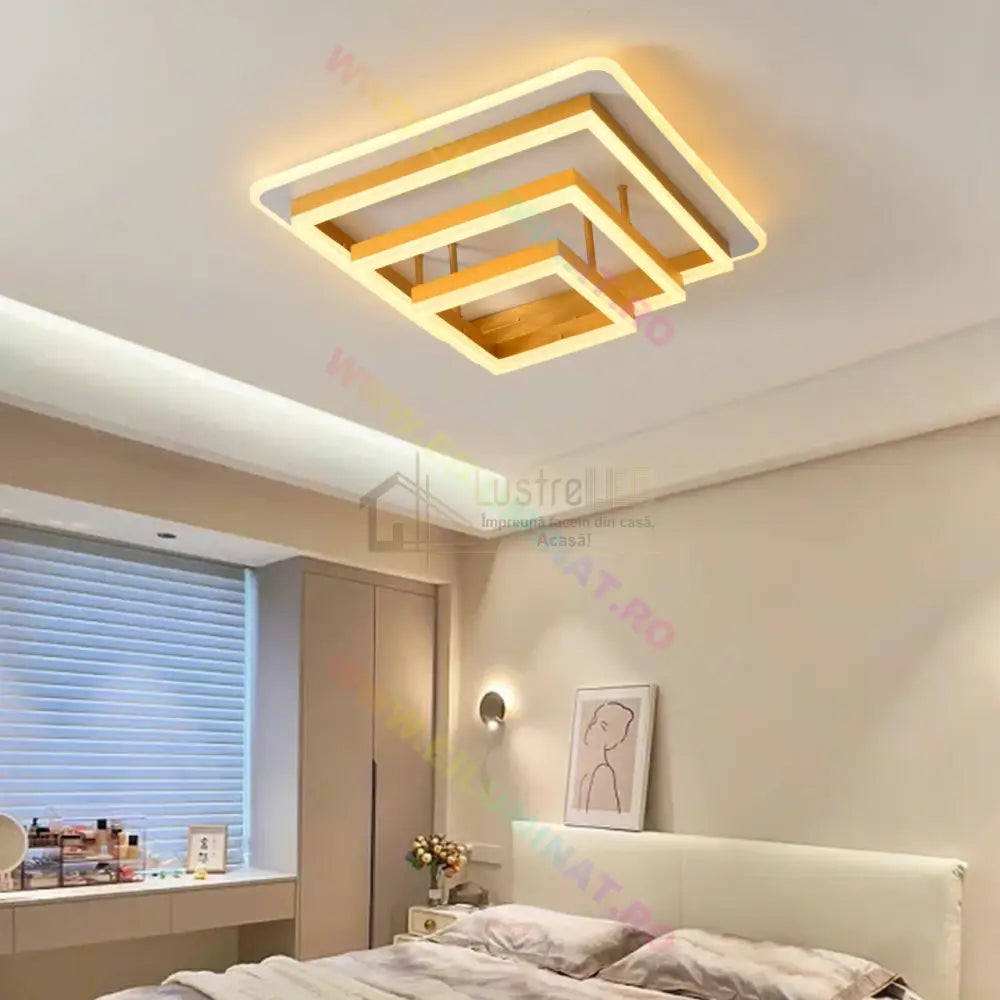 Lustra Led Vulcano Square Gold Echivalent 1000W Telecomanda Lighting Fixtures