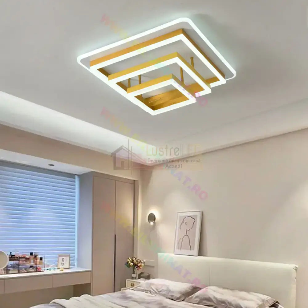 Lustra Led Vulcano Square Gold Echivalent 1000W Telecomanda Lighting Fixtures