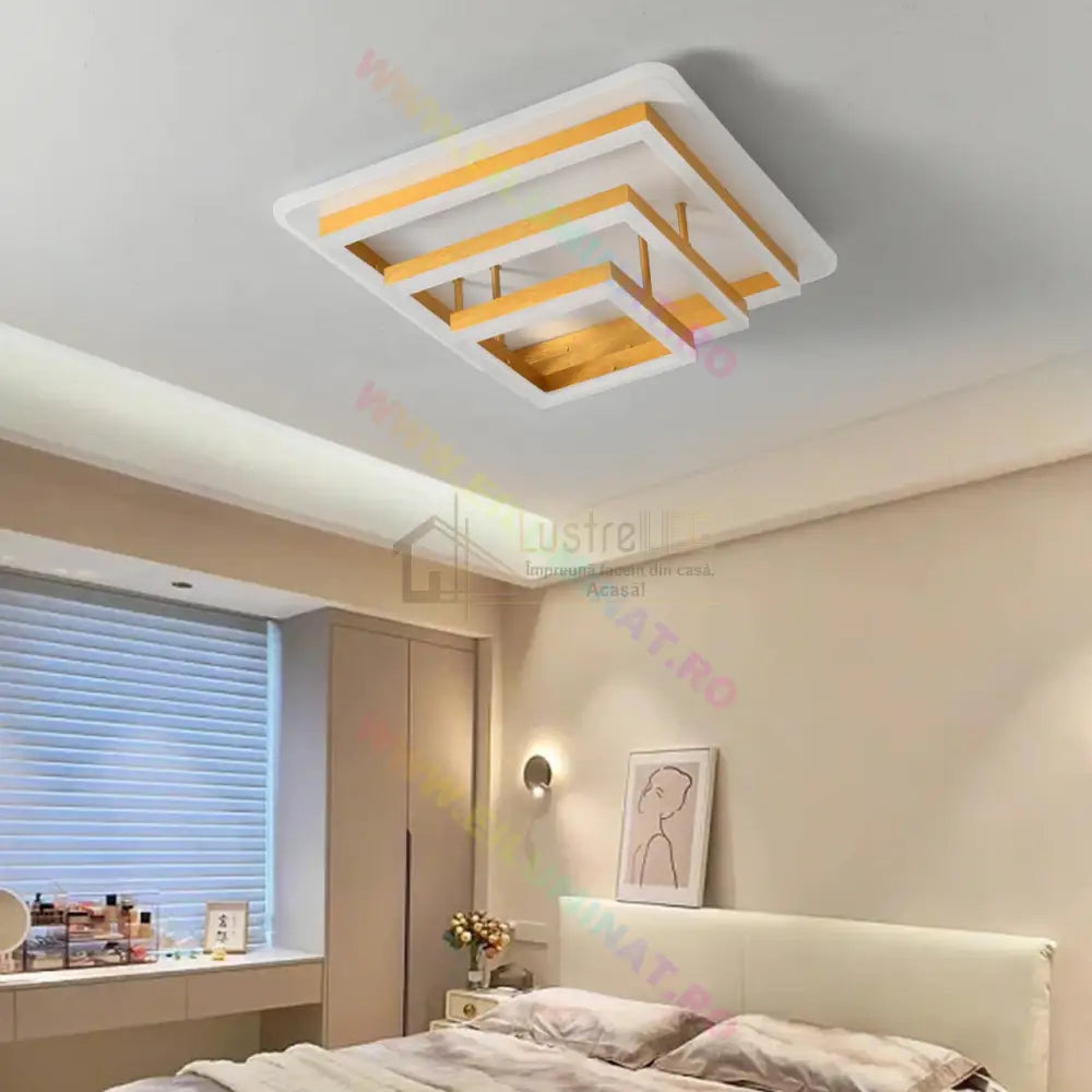 Lustra Led Vulcano Square Gold Echivalent 1000W Telecomanda Lighting Fixtures