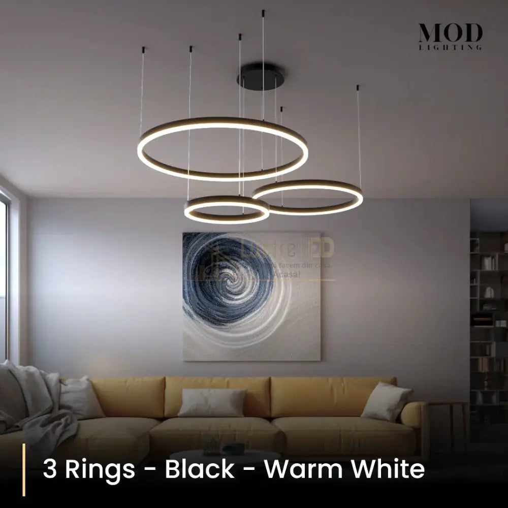 Lustra Led 160W Wonderland Black 3 Segmente Mobile Telecomanda - 30 + 40 + 60Cm Lighting Fixtures