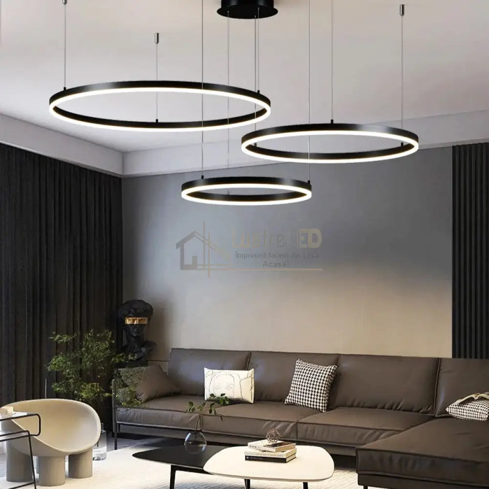 Lustra Led Wonderland Black 3 Segmente Mobile Telecomanda - 30 + 40 + 60Cm Lighting Fixtures