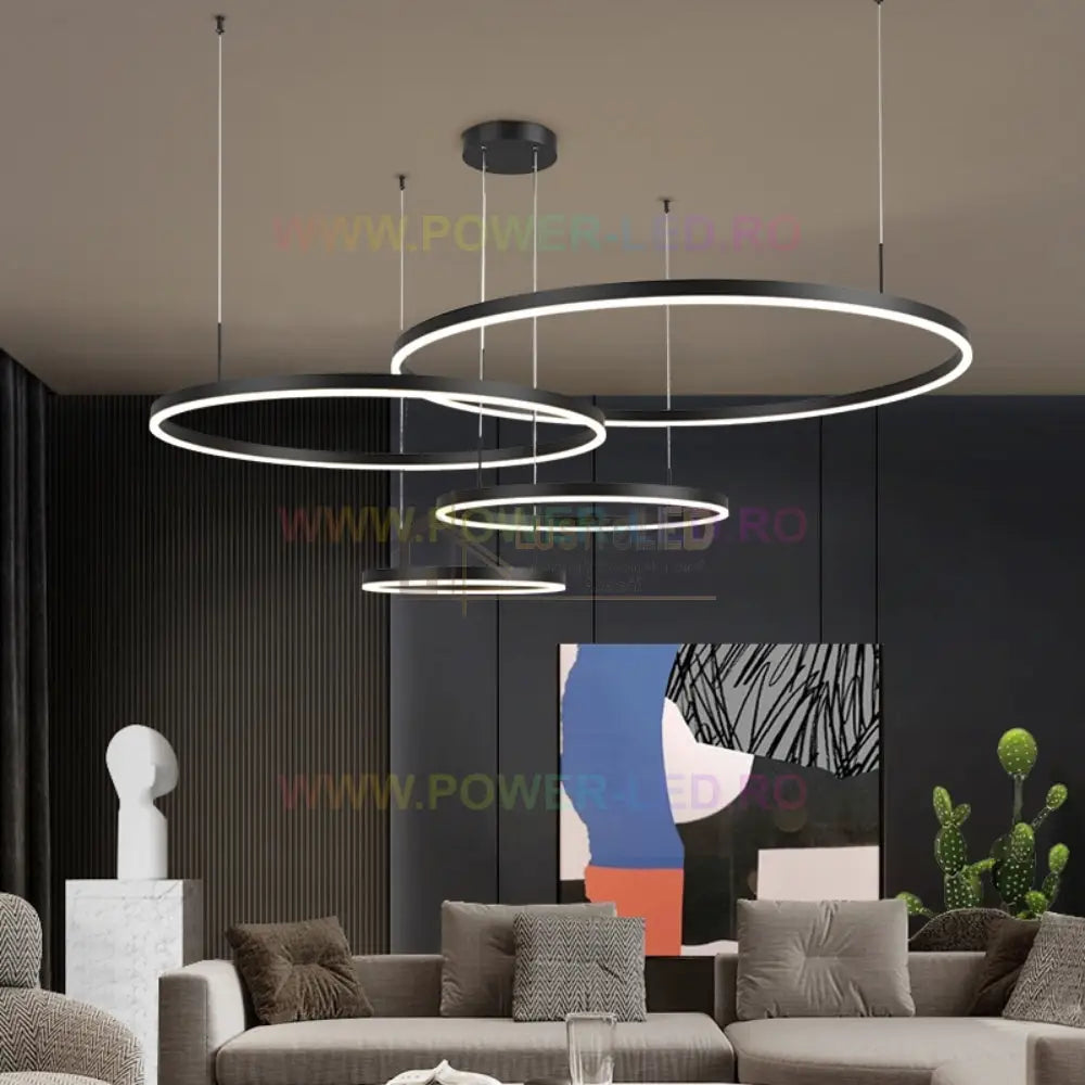 Lustra Led 226W Wonderland Black 4 Segmente Mobile Telecomanda Chandeliers