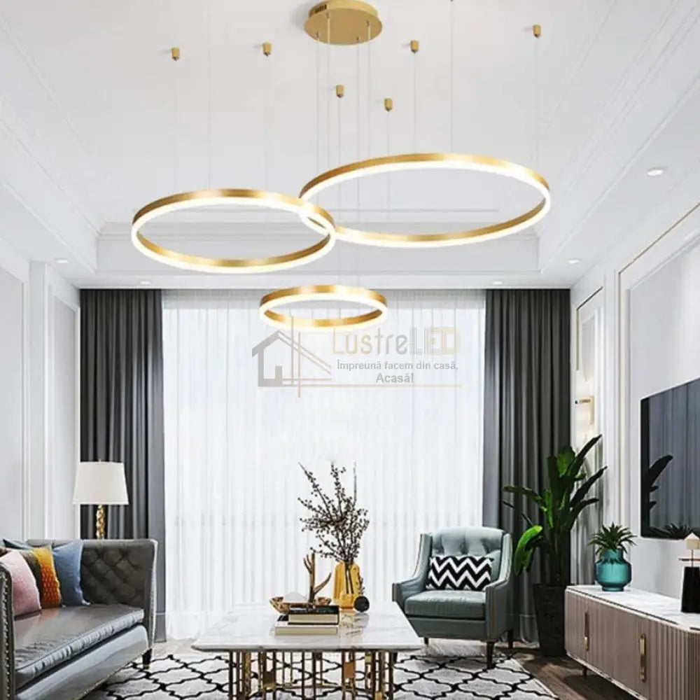 Lustra Led Wonderland Gold 3 Segmente Mobile Telecomanda - 30 + 40 + 60Cm Chandeliers