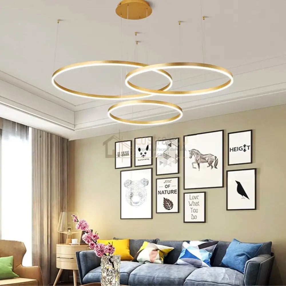 Lustra Led Wonderland Gold 3 Segmente Mobile Telecomanda - 30 + 40 + 60Cm Chandeliers