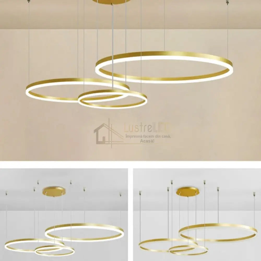 Lustra Led Wonderland Gold 3 Segmente Mobile Telecomanda - 30 + 40 + 60Cm Chandeliers