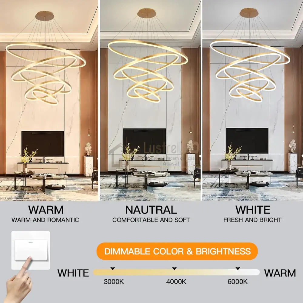 Lustra LED WONDERLAND Gold 5 Segmente Echivalent 1200W Telecomanda AURIE / SUSPENDATE Chandeliers