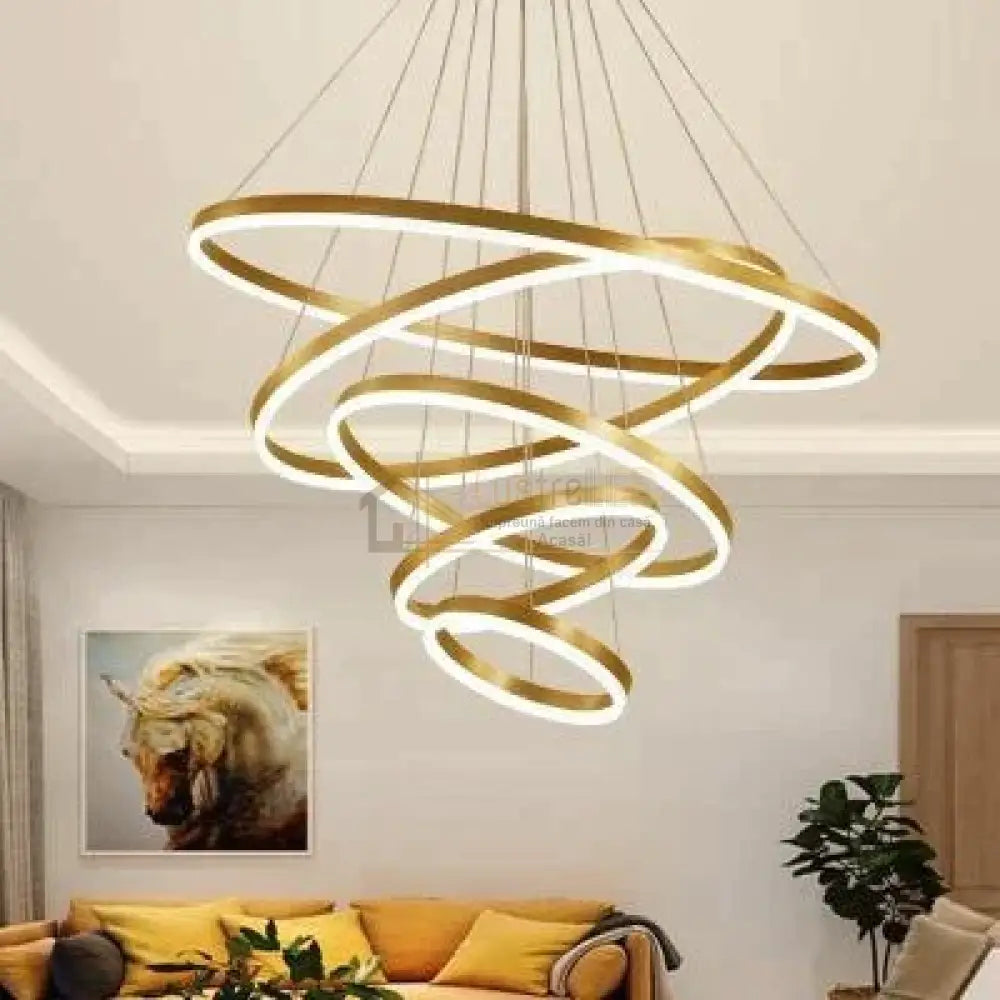 Lustra Led 370W Wonderland Gold 5 Segmente Telecomanda Chandeliers