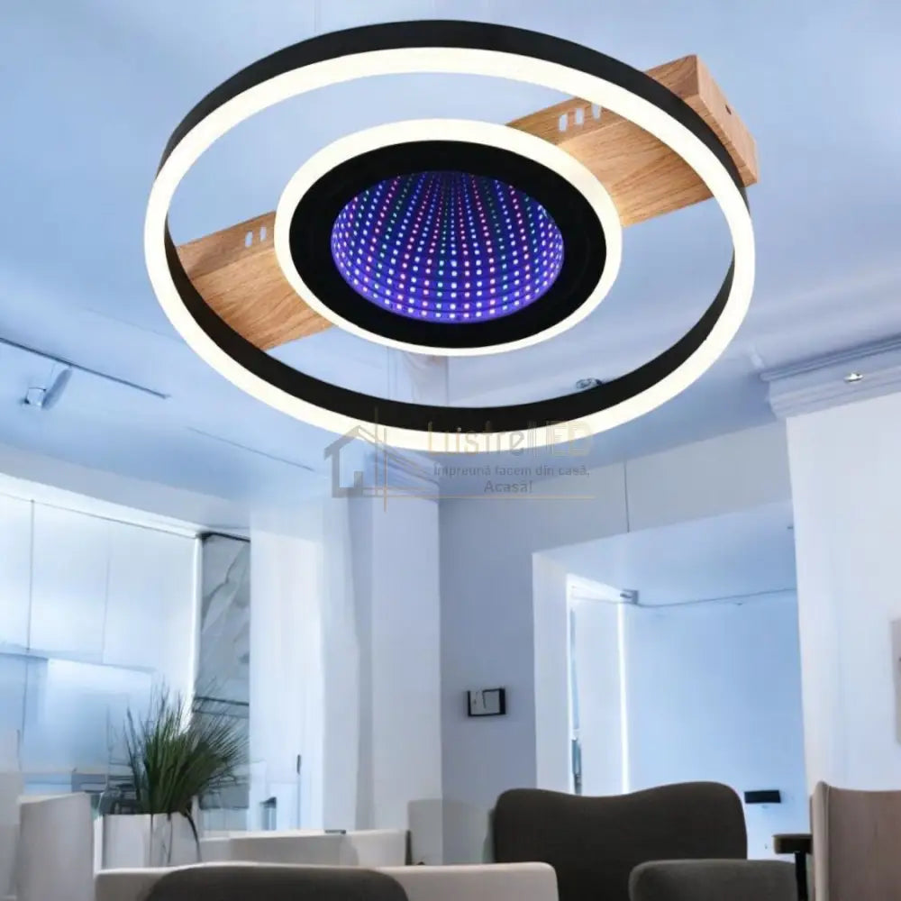 Lustra Led Woody Touch Circle 3D Rgb Telecomanda Echivalent 500W Lighting Fixtures