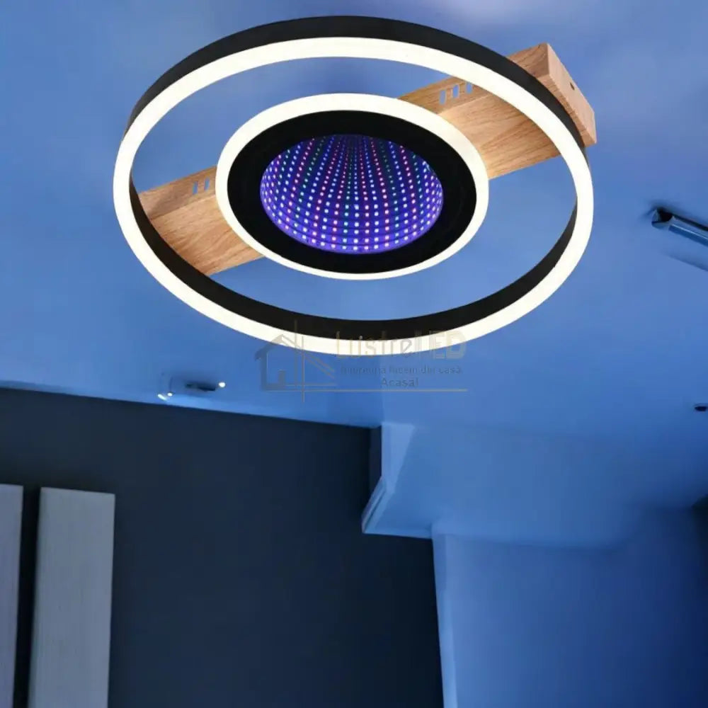 Lustra Led Woody Touch Circle 3D Rgb Telecomanda Echivalent 500W Lighting Fixtures