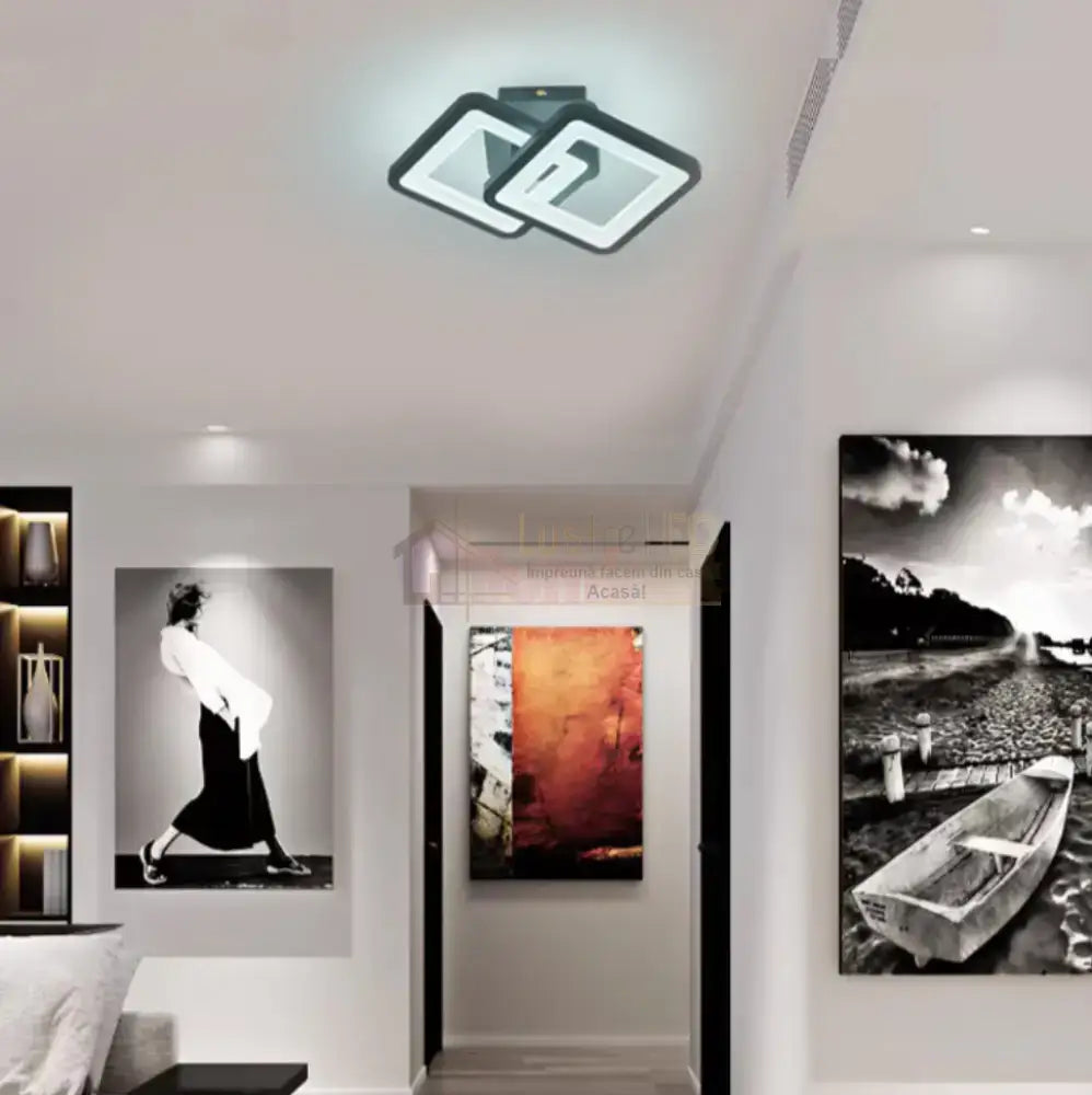 Lustra Led Yanna Square Negru Echivalent 120W Telecomanda Lighting Fixtures