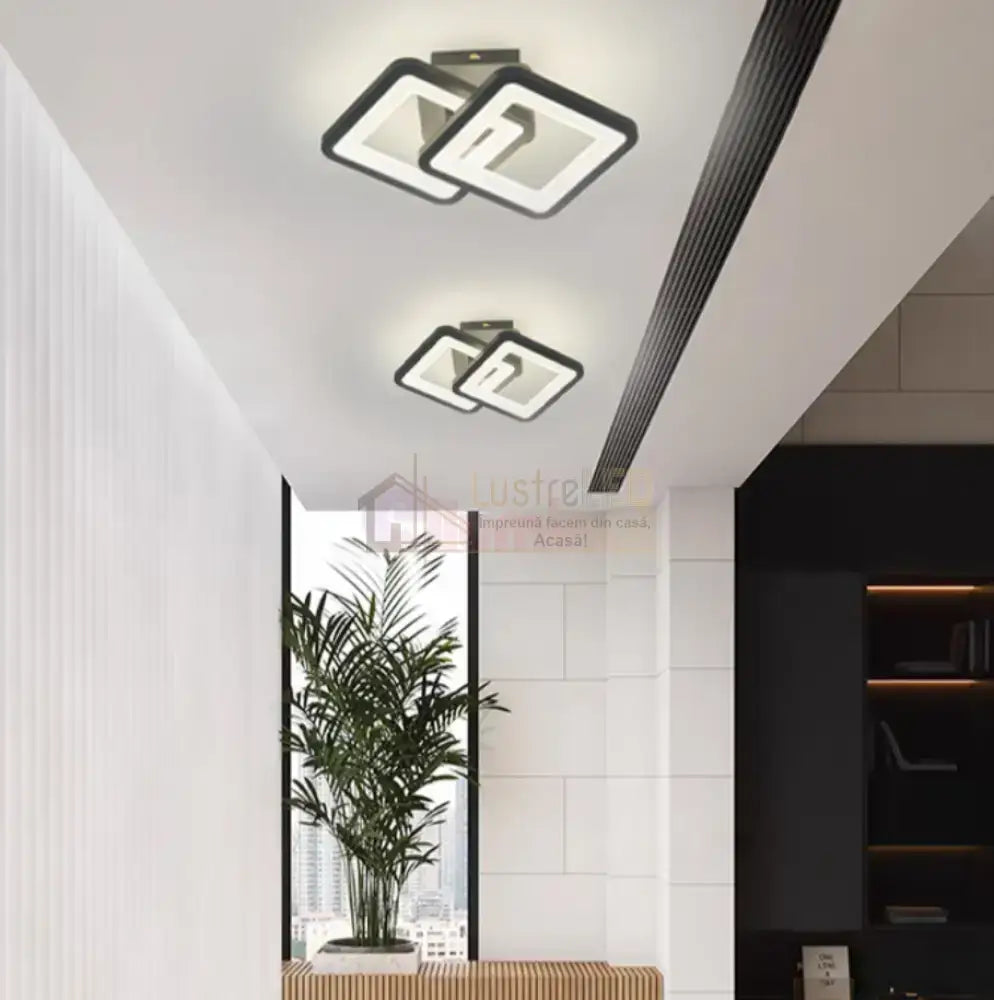 Lustra Led Yanna Square Negru Echivalent 120W Telecomanda Lighting Fixtures