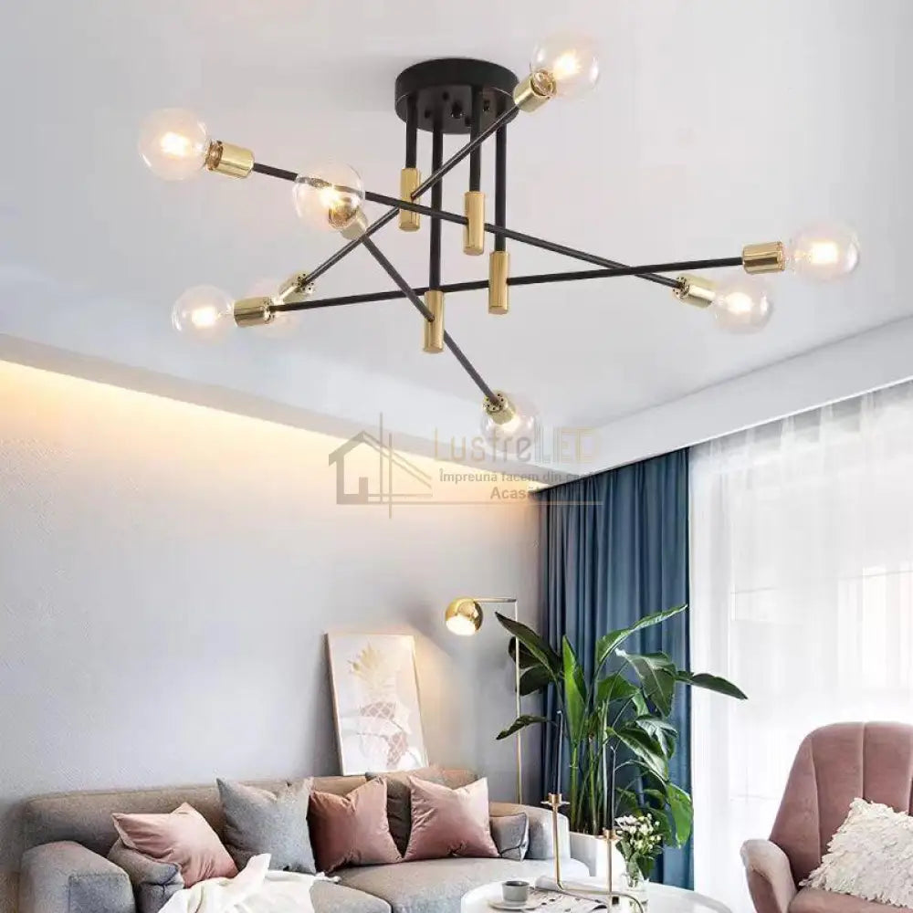 Lustra Minimalist Design 8Xe27 Black + Gold 6038/8 Lighting Fixtures