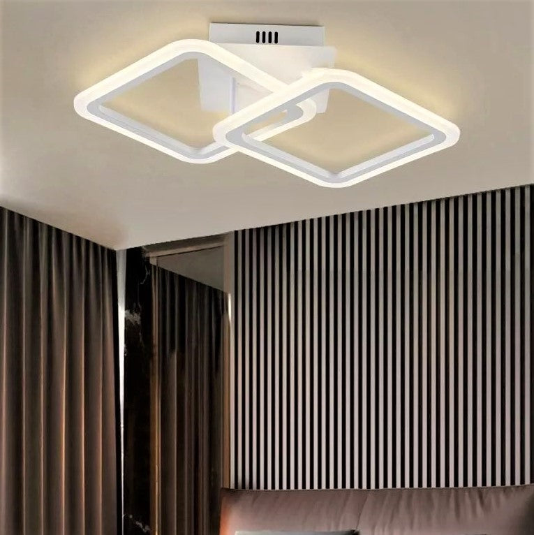 Lustra LED 1+1 Square Design Alb Echivalent 300W Telecomanda