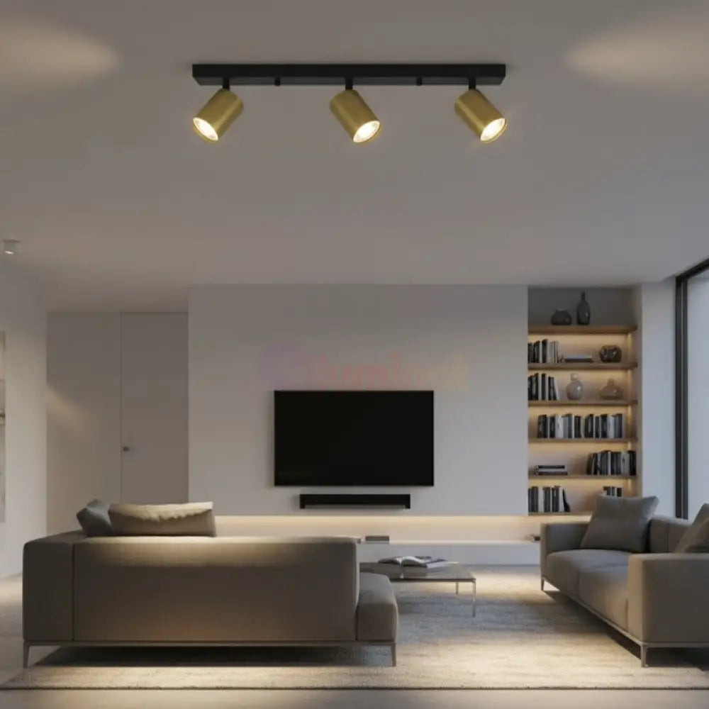 Lustra Negru & Auriu Liniara cu 3 Spoturi Reglabile 3xGU10 Lighting Fixtures