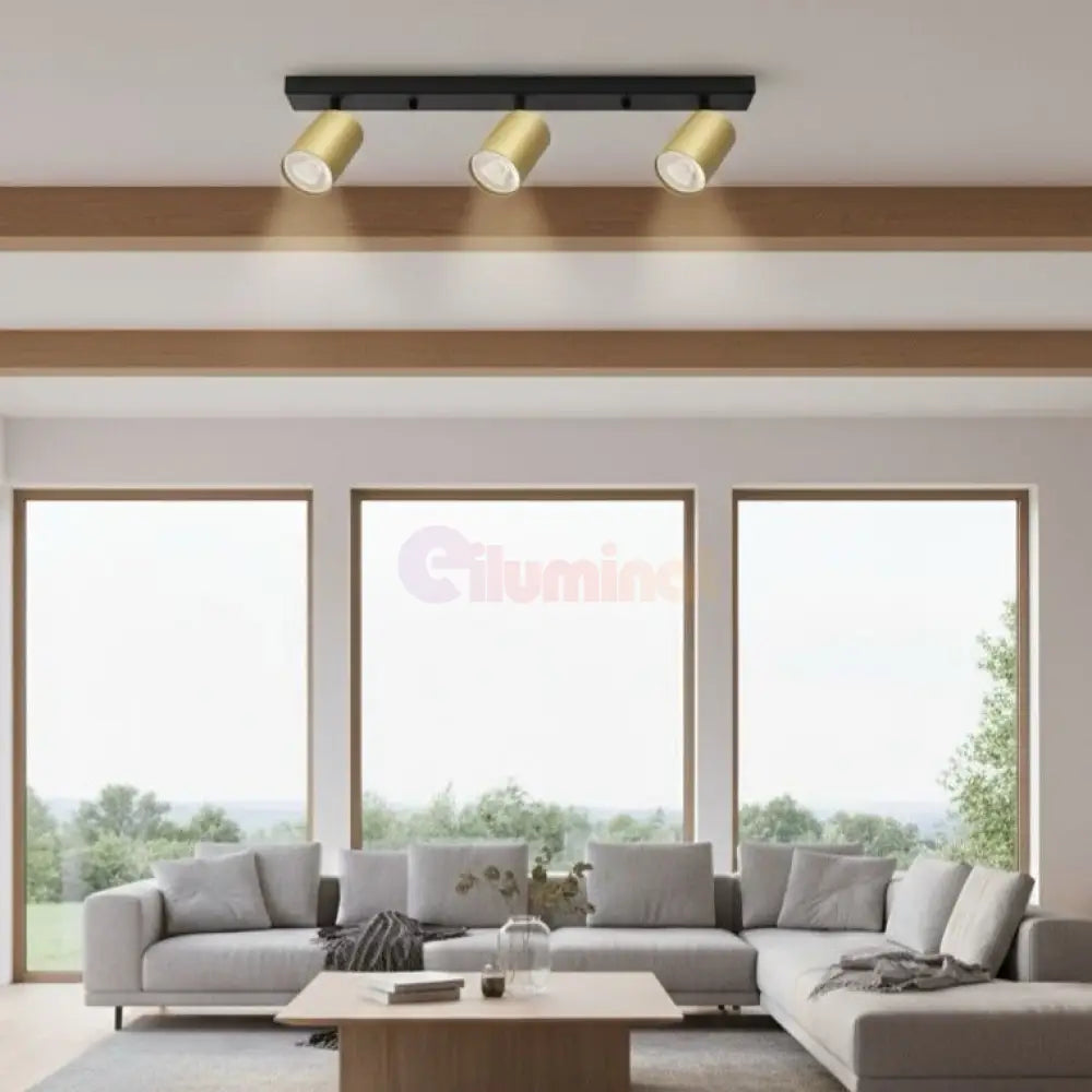 Lustra Negru & Auriu Liniara cu 3 Spoturi Reglabile 3xGU10 Lighting Fixtures