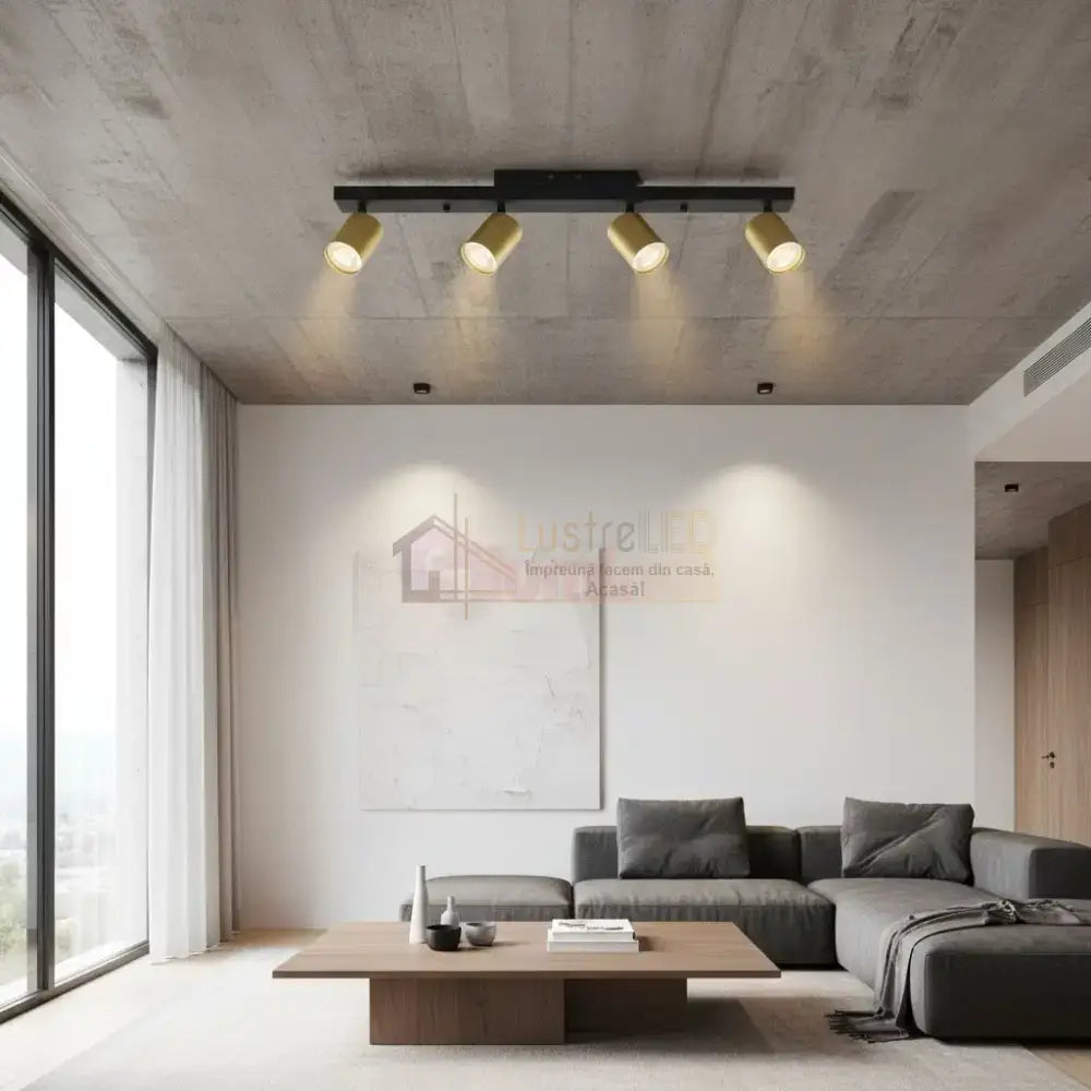 Lustra Negru & Auriu Liniara cu 4 Spoturi Reglabile 4xGU10 Lighting Fixtures