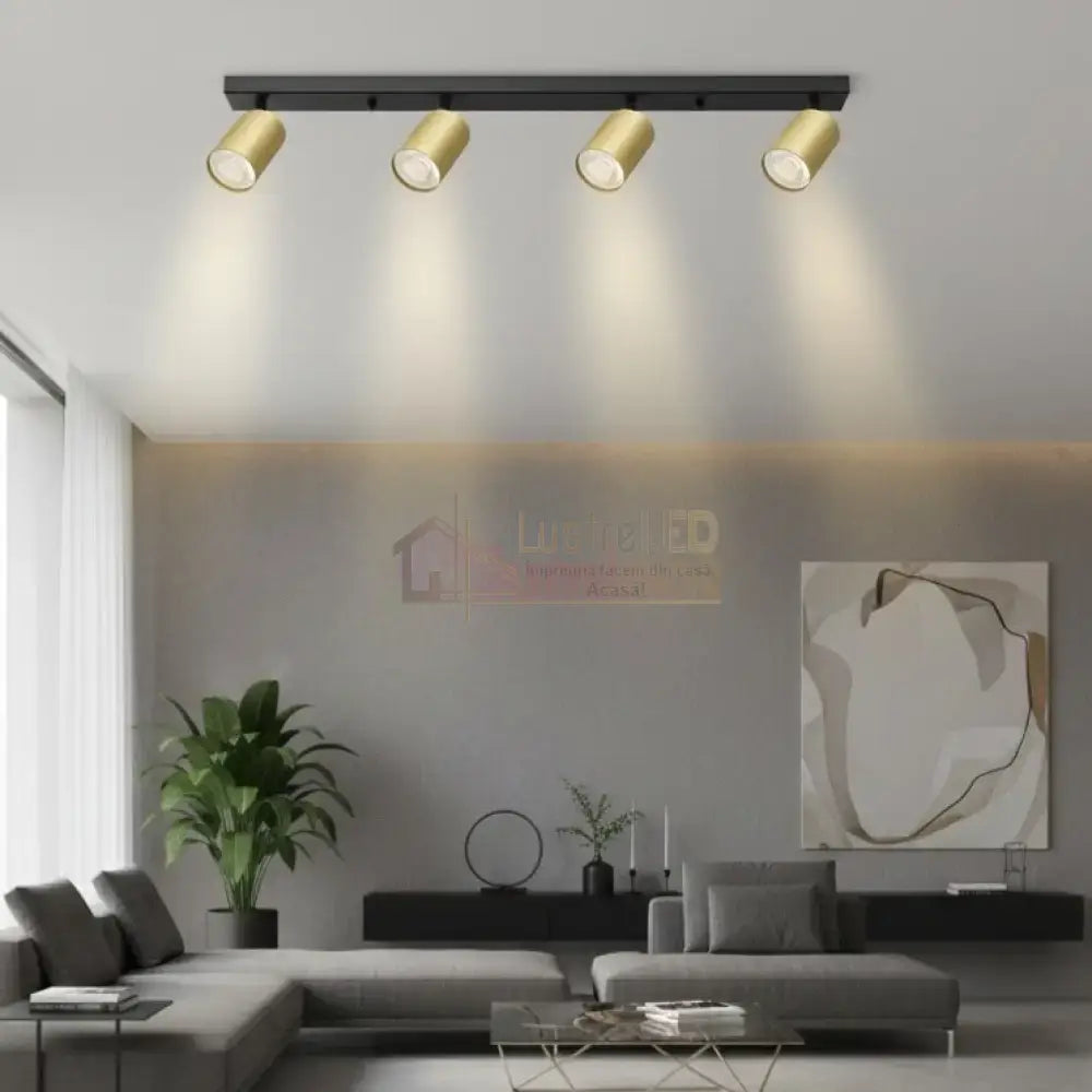 Lustra Negru & Auriu Liniara cu 4 Spoturi Reglabile 4xGU10 Lighting Fixtures