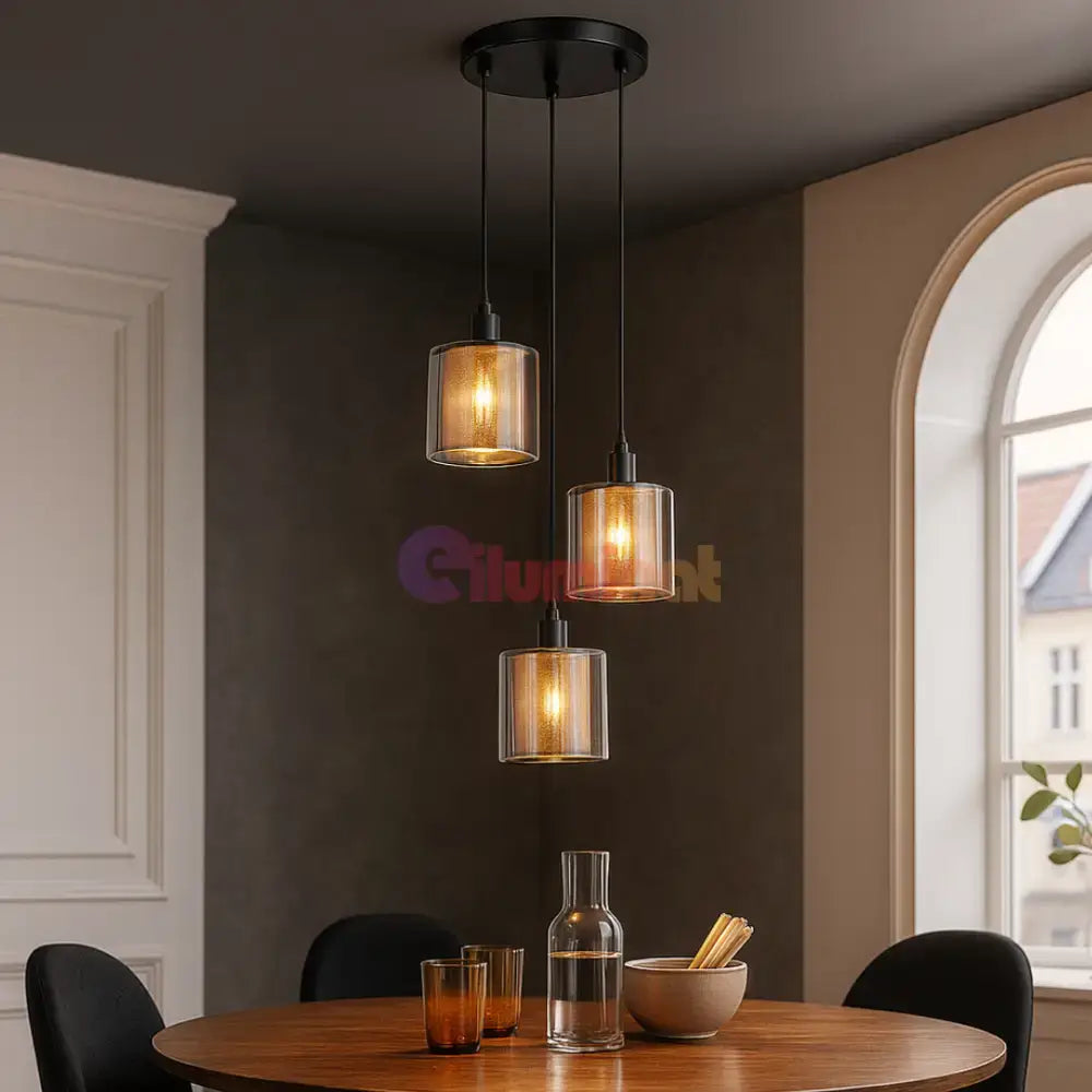 Lustra Suspendata 3xE14 Black Elegance Sticla lustreled.ro