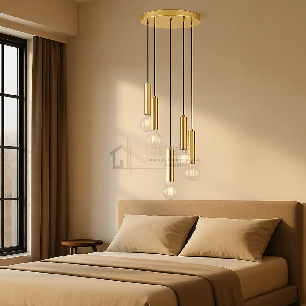 Lustra Suspendata GOLDEN DROP 5xE27 lustreled.ro