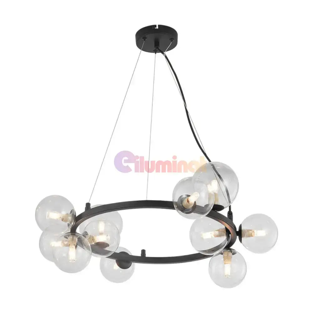 Lustra Suspendata Abajur Transparent 11xG9 Volta Black lustreled.ro
