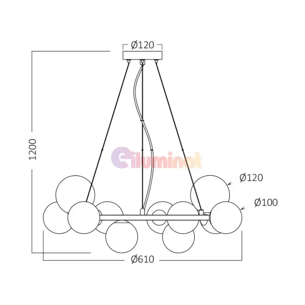 Lustra Suspendata Abajur Transparent 11xG9 Volta Black lustreled.ro