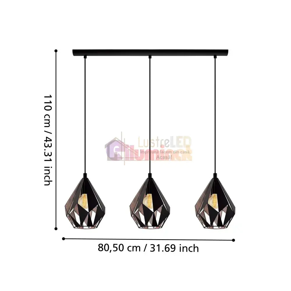 Lustra Suspendata CARLTON 1 Black 110CM NEAGRA / VINTAGE SI RETRO DESIGN / 110CM Chandeliers