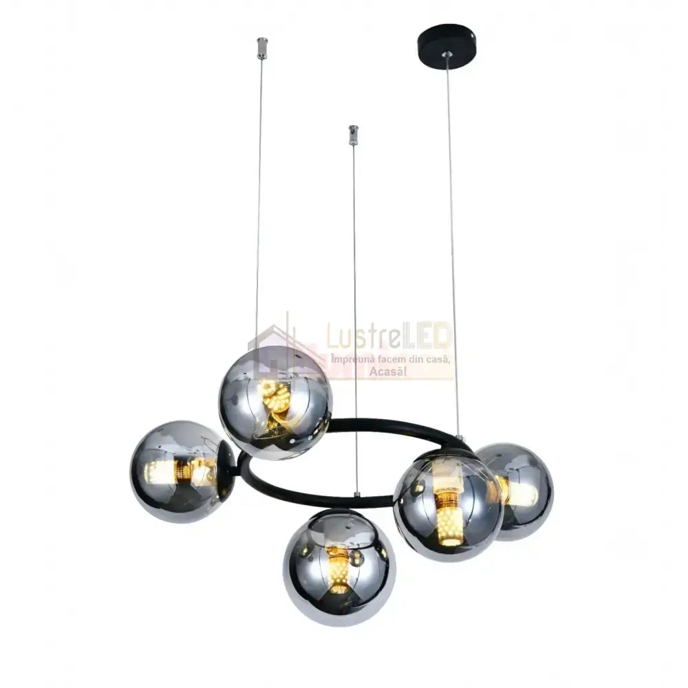 Lustra Suspendata DIONIS Black Abajur Fumuriu 5xE27 Chandeliers