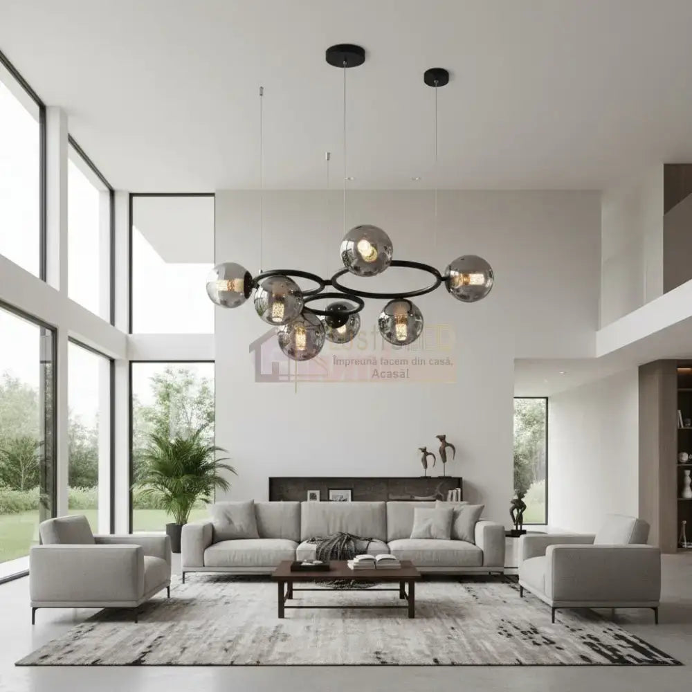 Lustra Suspendata DIONIS Circles Black Abajur Fumuriu 7xE27 Chandeliers