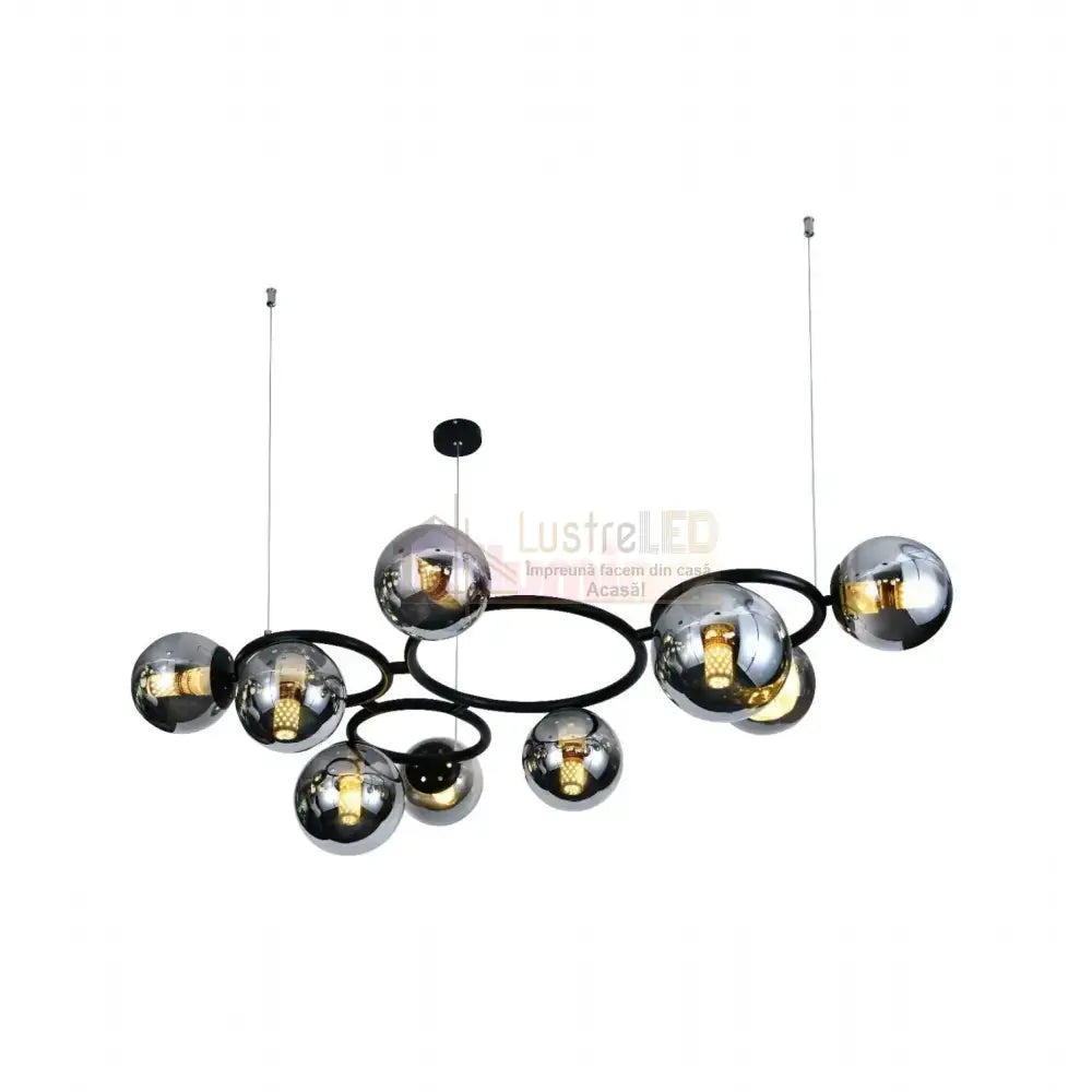 Lustra Suspendata DIONIS Circles Black Abajur Fumuriu 9xE27 Chandeliers