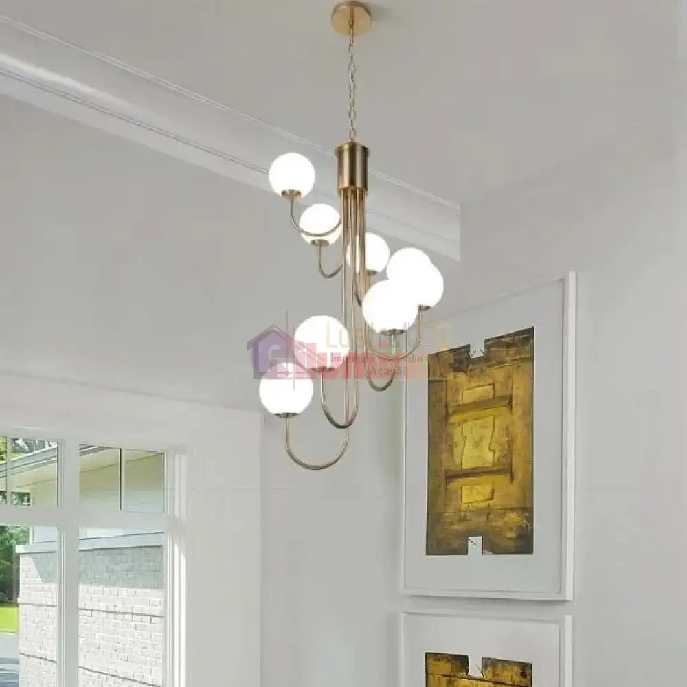 Lustra Suspendata FUBRI Gold Abajur Mat AURIE / ABAJUR / 8 Chandeliers