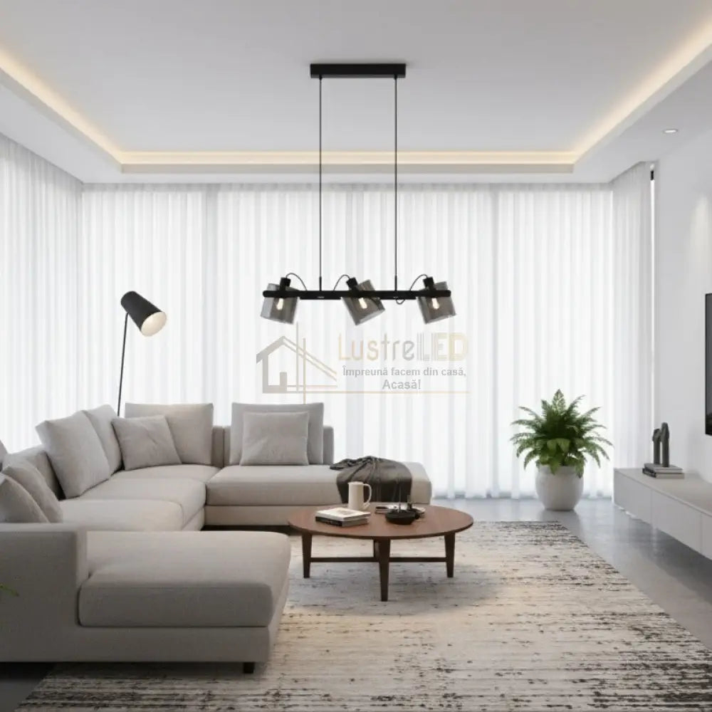 Lustra Suspendata HORNWOOD 3xE27 Black 78CM Chandeliers