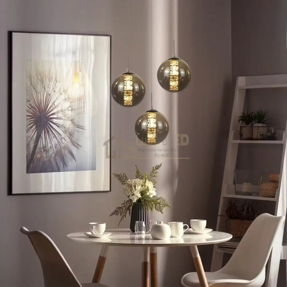 Lustra Suspendata LIMA Silver Abajur Fumuriu 3xG9 Chandeliers