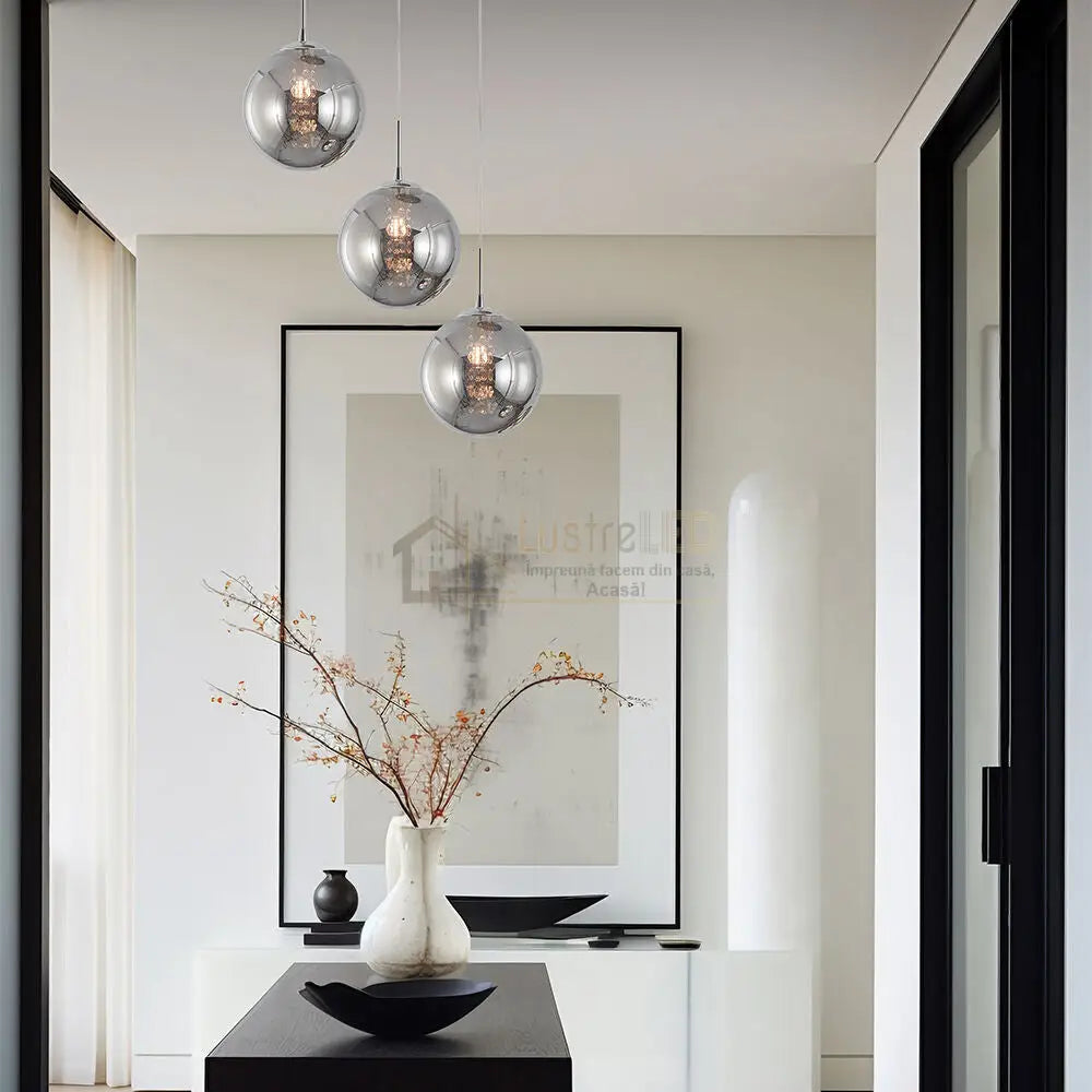 Lustra Suspendata LIMA Silver Abajur Fumuriu 3xG9 Chandeliers