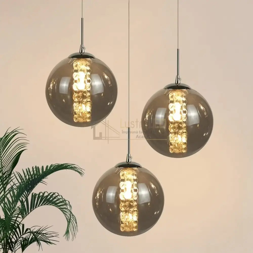 Lustra Suspendata LIMA Silver Abajur Fumuriu 3xG9 Chandeliers