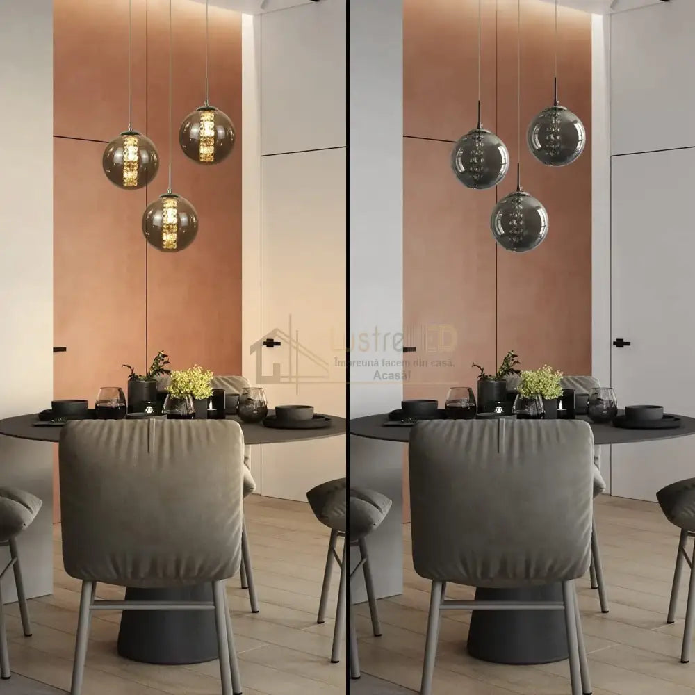 Lustra Suspendata LIMA Silver Abajur Fumuriu 3xG9 Chandeliers