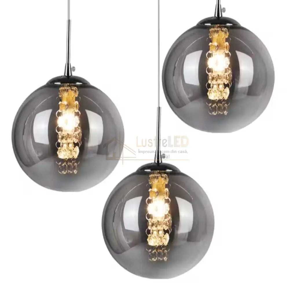Lustra Suspendata LIMA Silver Abajur Fumuriu 3xG9 Chandeliers