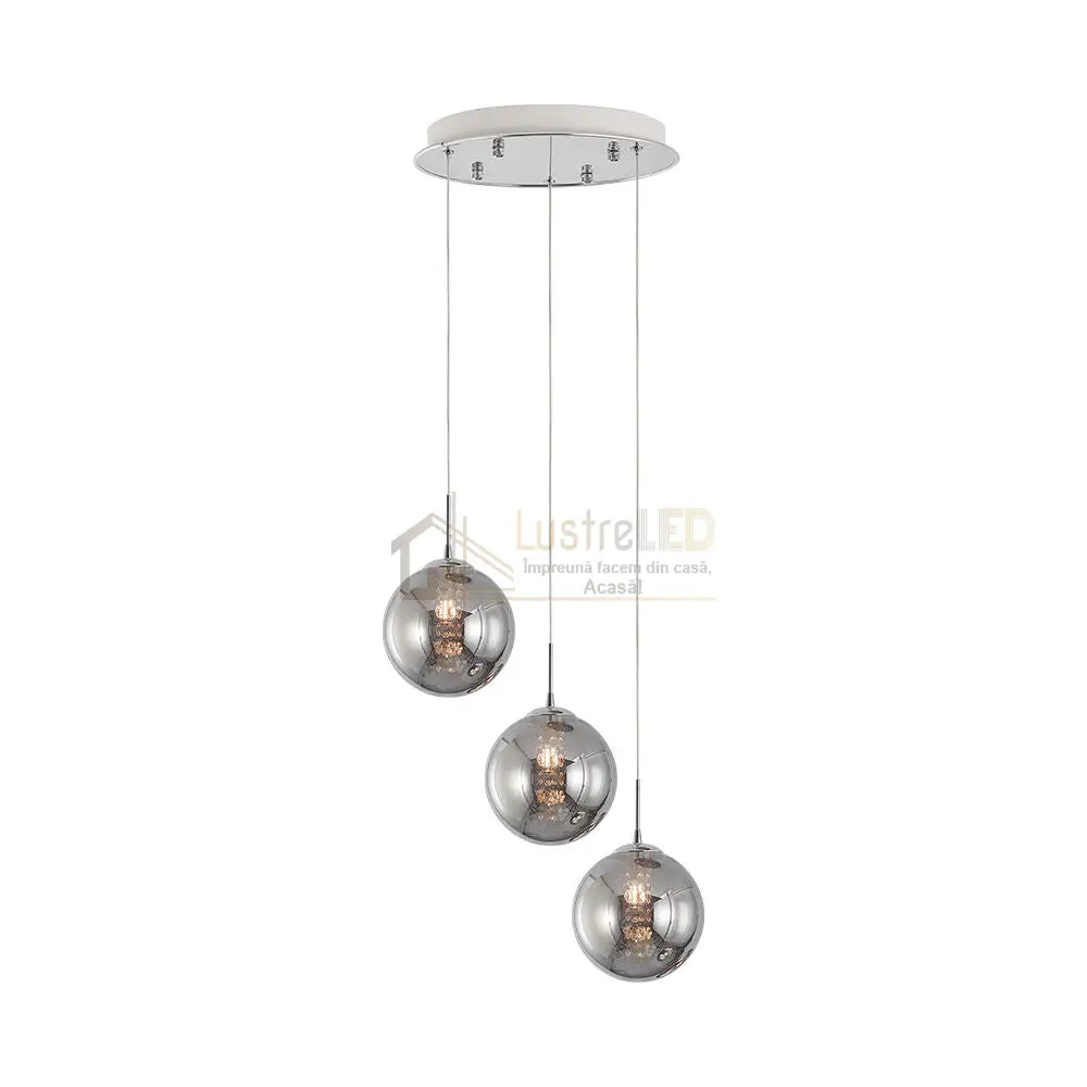 Lustra Suspendata LIMA Silver Abajur Fumuriu 3xG9 Chandeliers