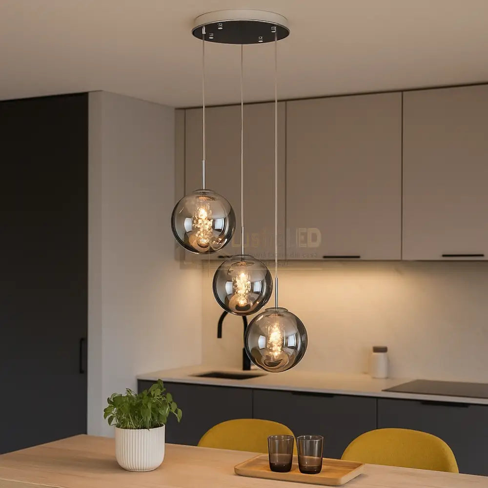 Lustra Suspendata LIMA Silver Abajur Fumuriu 3xG9 Chandeliers