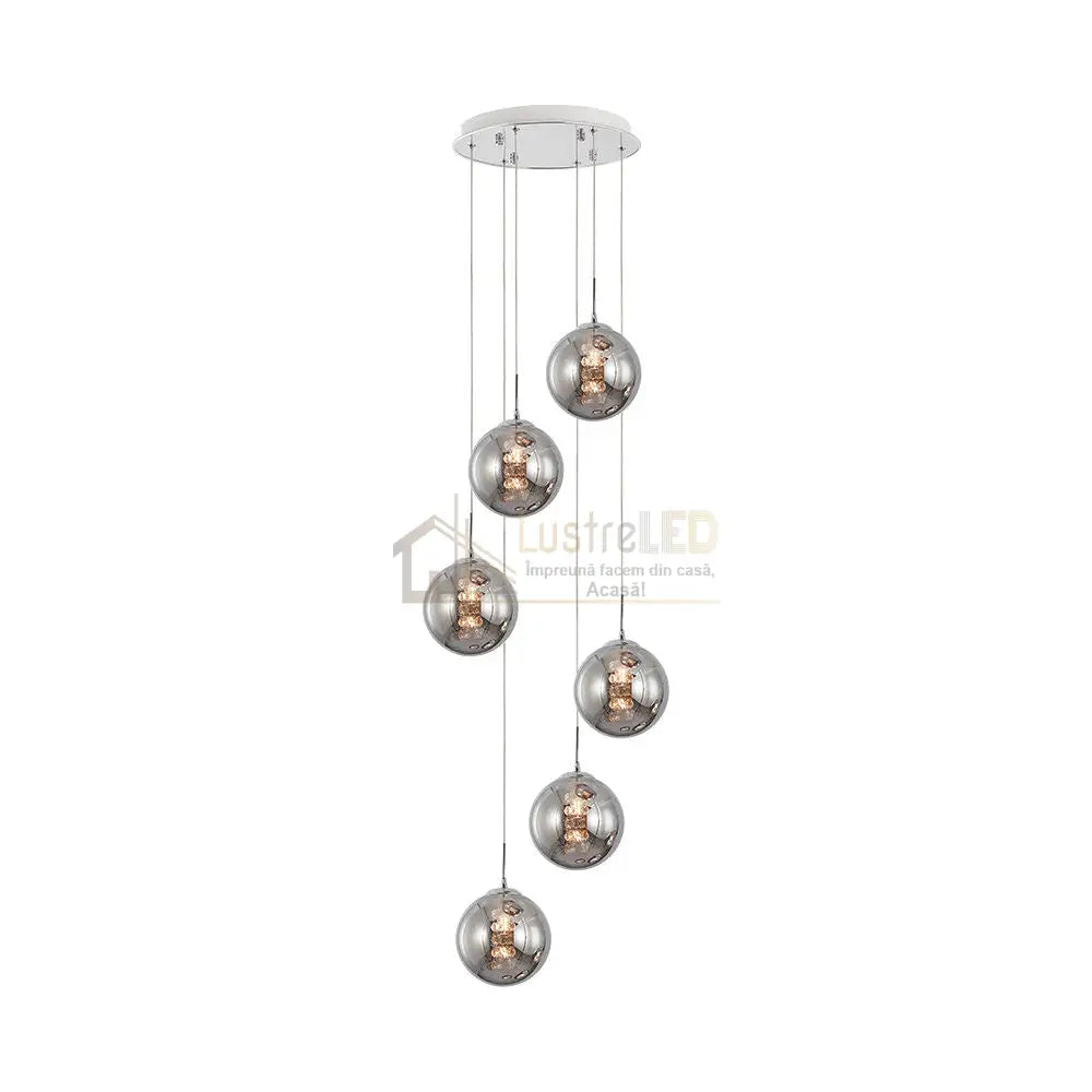Lustra Suspendata LIMA Silver Abajur Fumuriu 6xG9 Chandeliers