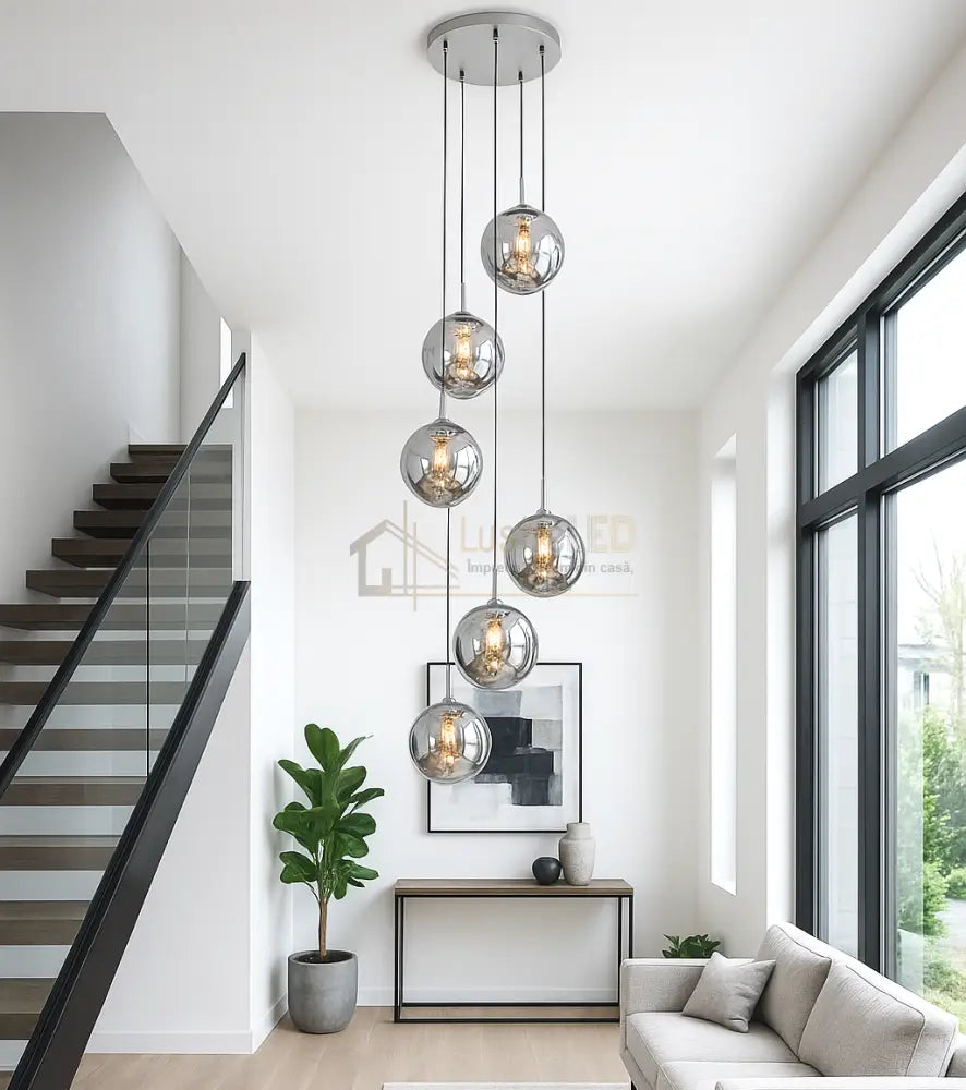 Lustra Suspendata LIMA Silver Abajur Fumuriu 6xG9 Chandeliers