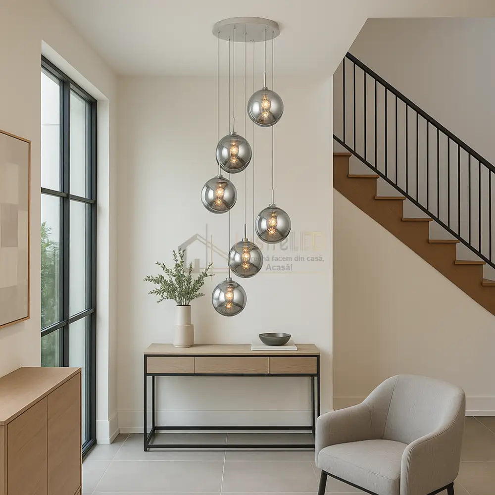 Lustra Suspendata LIMA Silver Abajur Fumuriu 6xG9 Chandeliers