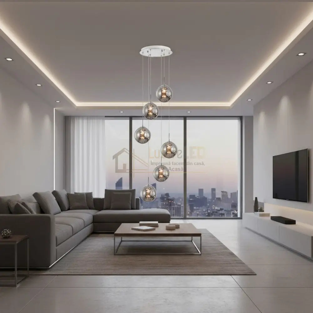 Lustra Suspendata LIMA Silver Abajur Fumuriu 6xG9 Chandeliers