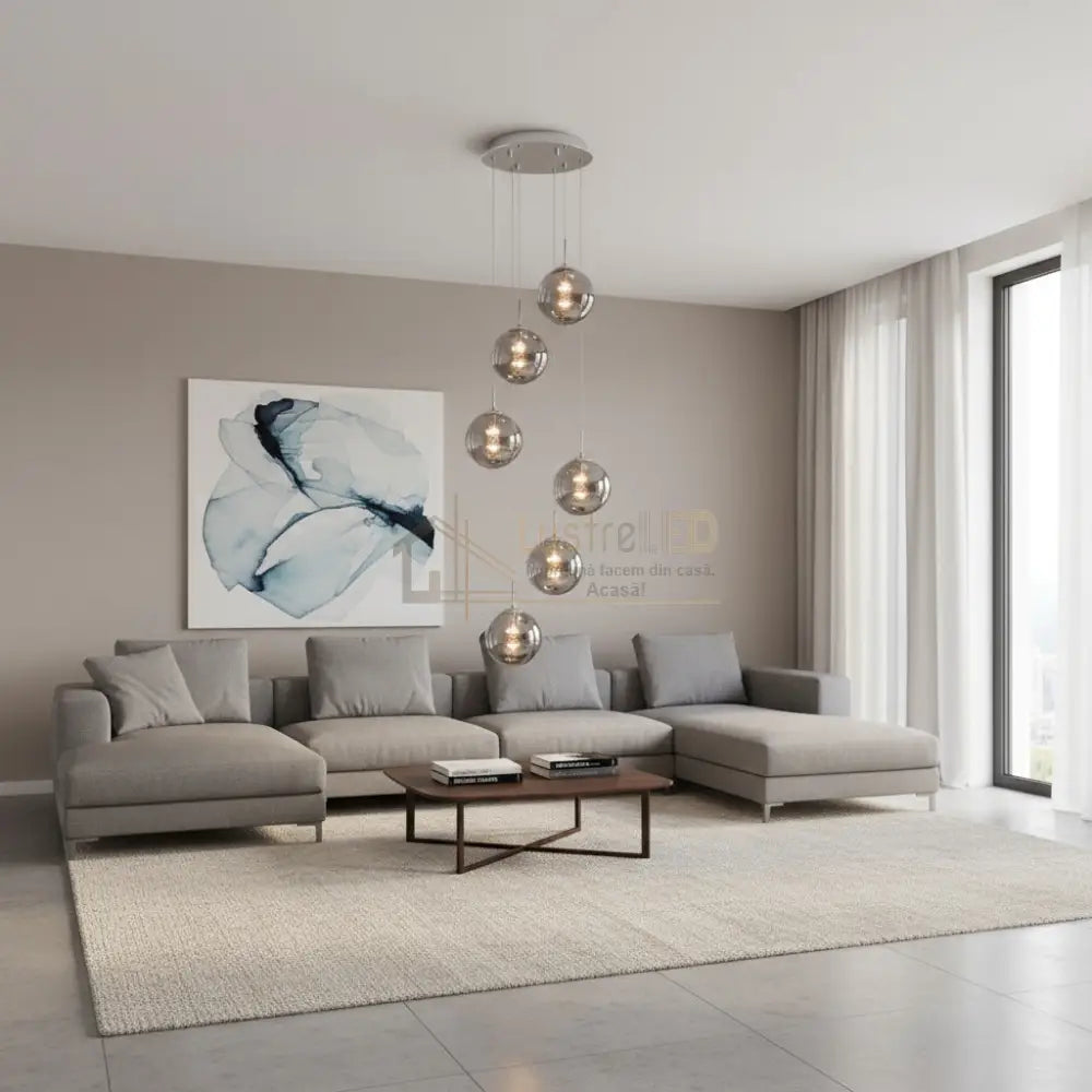 Lustra Suspendata LIMA Silver Abajur Fumuriu 6xG9 Chandeliers