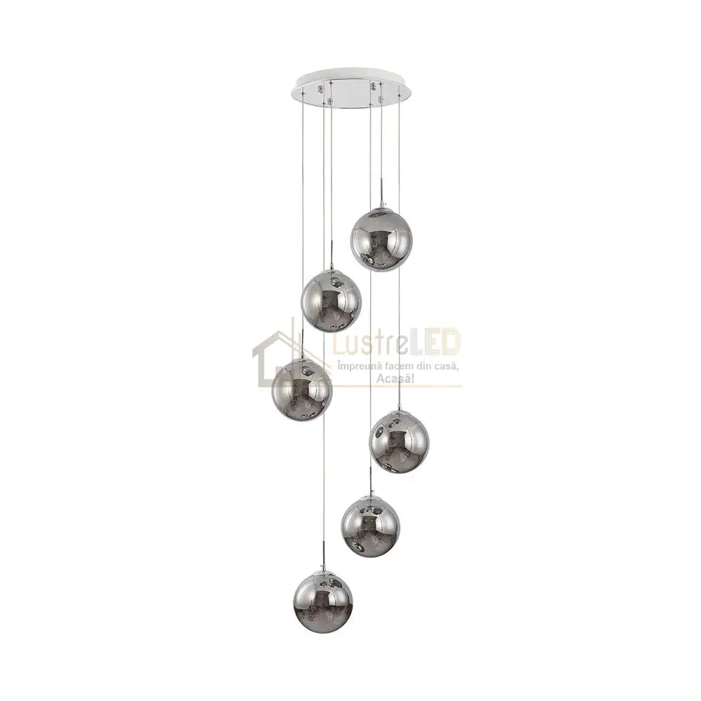 Lustra Suspendata LIMA Silver Abajur Fumuriu 6xG9 Chandeliers