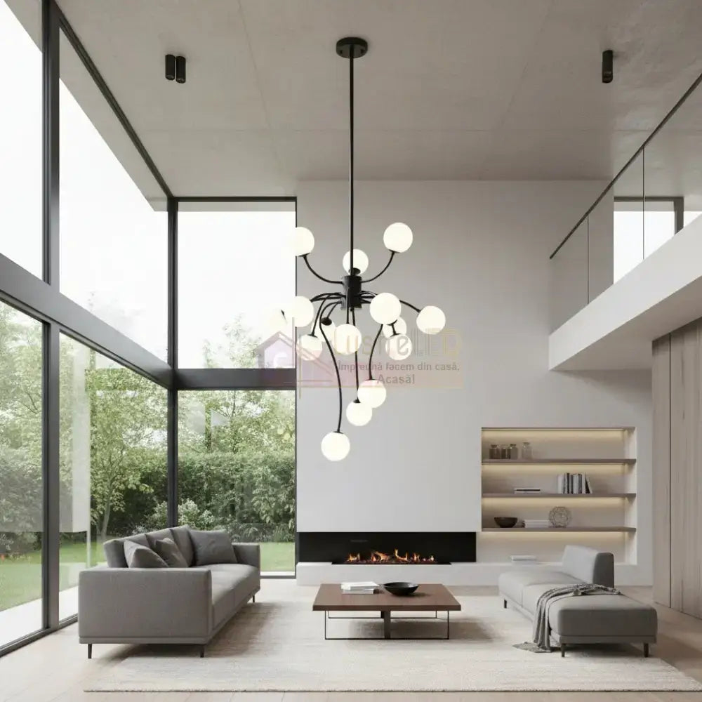 Lustra Suspendata REVSA Black Abajur Mat 15xG9 Chandeliers