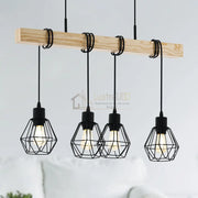 Lustra Suspendata TOWNSHEND 5 Black & Wood 4xE27 Eglo Chandeliers
