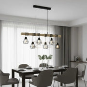 Lustra Suspendata TOWNSHEND 5 Black & Wood Eglo Chandeliers